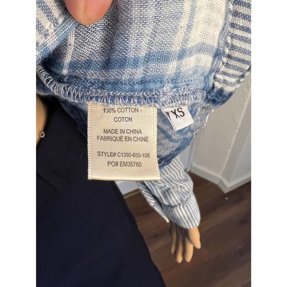 Anthropologie Cloth & Stone Boho distressed Cotton Striped Hi Low top XS - Picture 7 of 9